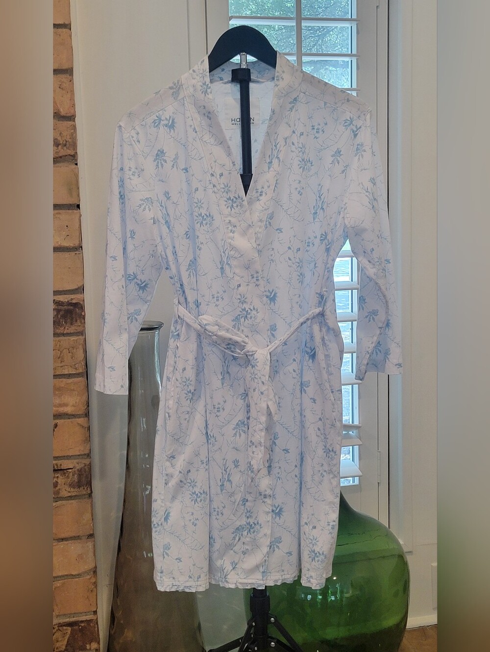 White Wrap Dress with Light Blue Floral Print
